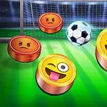Emoji με εκφράσεις προσώπου και μία ποδοσφαιρική μπάλα μπροστά από τέρμα σε γήπεδο ποδοσφαίρου