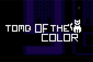 Το κείμενο Tome of the Color με ένα πίξελ σχέδιο μιας γάτας σε μαύρο και μπλε φόντο