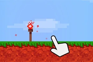 Δάδα πάνω σε χόρτο και χώμα σε στυλ pixel με χέρι δείκτη στο προσκήνιο