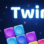 Φωτεινά πολύχρωμα τετράγωνα και το κείμενο Twirl σε σκοτεινό φόντο με αστέρια