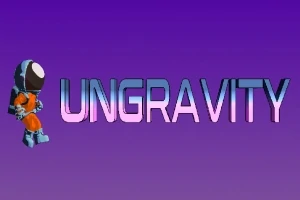 Ένας αστροναύτης με στολή και η λέξη UNGRAVITY σε φόντο μωβ