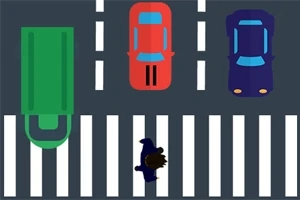 Πεζός που διασχίζει διάβαση πεζών με οχήματα σε κίνηση σε κεντρικό δρόμο