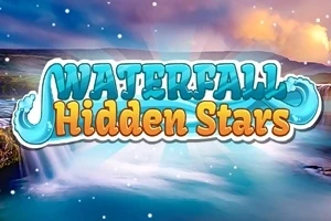 Κείμενο με τίτλο Waterfall Hidden Stars πάνω από εικόνα καταρράκτη με γαλάζιο και ροζουλί ουρανό