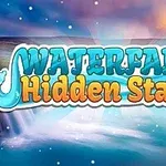 Κείμενο με τίτλο Waterfall Hidden Stars πάνω από εικόνα καταρράκτη με γαλάζιο και ροζουλί ουρανό