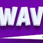 Η εικόνα παρουσιάζει τη λέξη WAVE με μεγάλα λευκά γράμματα σε μωβ φόντο και μια μαύρη σφαίρα με λευκή γραμμή να δείχνει κίνηση προς τα αριστερά