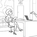 Whack Your PC Δύο άτομα συζητούν σε γραφείο, με τον έναν πίσω από γραφείο και τον άλλον σε καρέκλα με σημειωματάριο