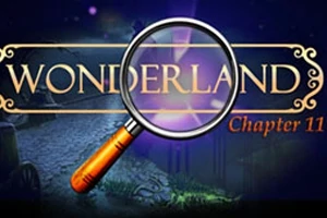 Μεγεθυντικός φακός πάνω σε τίτλο με την λέξη Wonderland και υπότιτλο Chapter 11 σε σκοτεινό φόντο