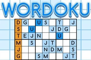 Πλέγμα γραμμάτων σε στυλ παζλ με τον τίτλο WORDOKU από πάνω