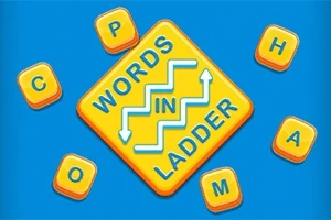Κίτρινο διαμάντι με τη φράση WORDS IN LADDER περιτριγυρισμένο από πορτοκαλί και κίτρινα γράμματα σε μπλε φόντο