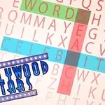 Σταυρόλεξο με λέξεις όπως WORDS, SEA και CELEBRITY, με το λογότυπο HOLLYWOOD STARS σε μπλε χρώμα