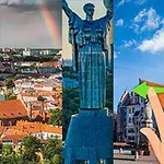 Εικόνα με τέσσερα τμήματα που δείχνουν διαφορετικές τοποθεσίες και έναν δείκτη χεριού που επιλέγει ανάμεσα σε αυτά