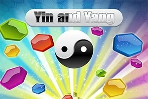 Σύμβολο Yin Yang με πολύχρωμα γεωμετρικά σχήματα σε φωτεινό, ακτινοβόλο φόντο