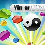 Σύμβολο Yin Yang με πολύχρωμα γεωμετρικά σχήματα σε φωτεινό, ακτινοβόλο φόντο