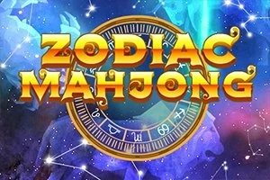 Ουράνιο φόντο με τον τίτλο Zodiac Mahjong πάνω από έναν ζωδιακό κύκλο