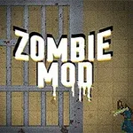Μεγάλος τίτλος ZOMBIE MOD σε σκοτεινό φόντο με φυλακή και ζόμπι
