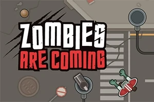 Κείμενο Zombies Are Coming με φόντο δρόμο και φιγούρα ζόμπι