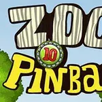Ο τίτλος Zoo Pinball με ζέβρα μοτίβο γύρω από το Zoo και δύο πράσινα δέντρα στο φόντο