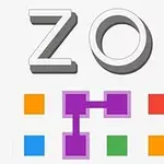 Η εικόνα περιλαμβάνει τη λέξη ZOP με σκίαση και πολύχρωμα τετράγωνα από κάτω με μωβ γραμμές που συνδέουν κάποια από αυτά